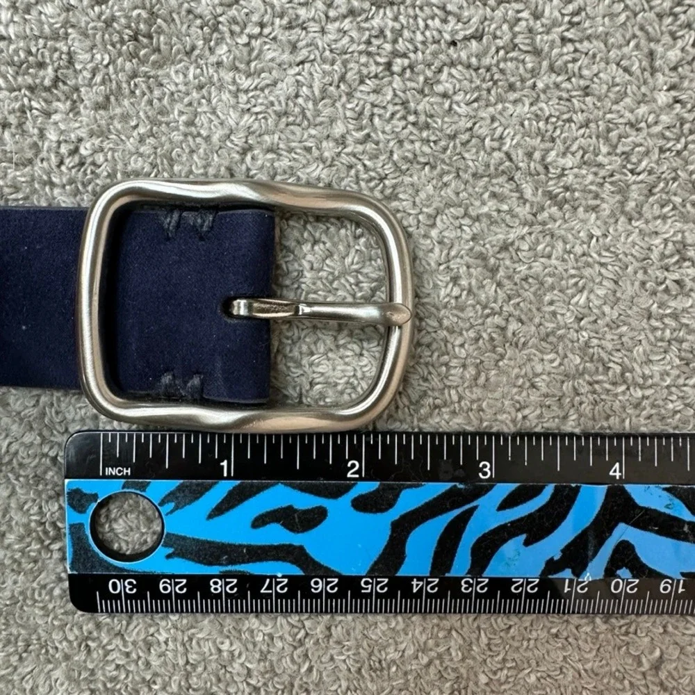 Navy Blue Faux Suede Leather Belt Mens XL 42-44 Silver Buckle Matte Finish
